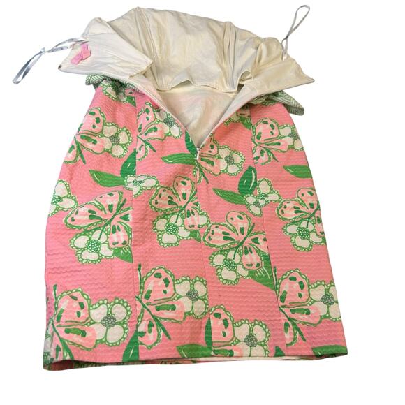 Adorable Lilly Pulitzer Strapless Seersucker Green and Pink Dress - Size 00 - Picture 10 of 16